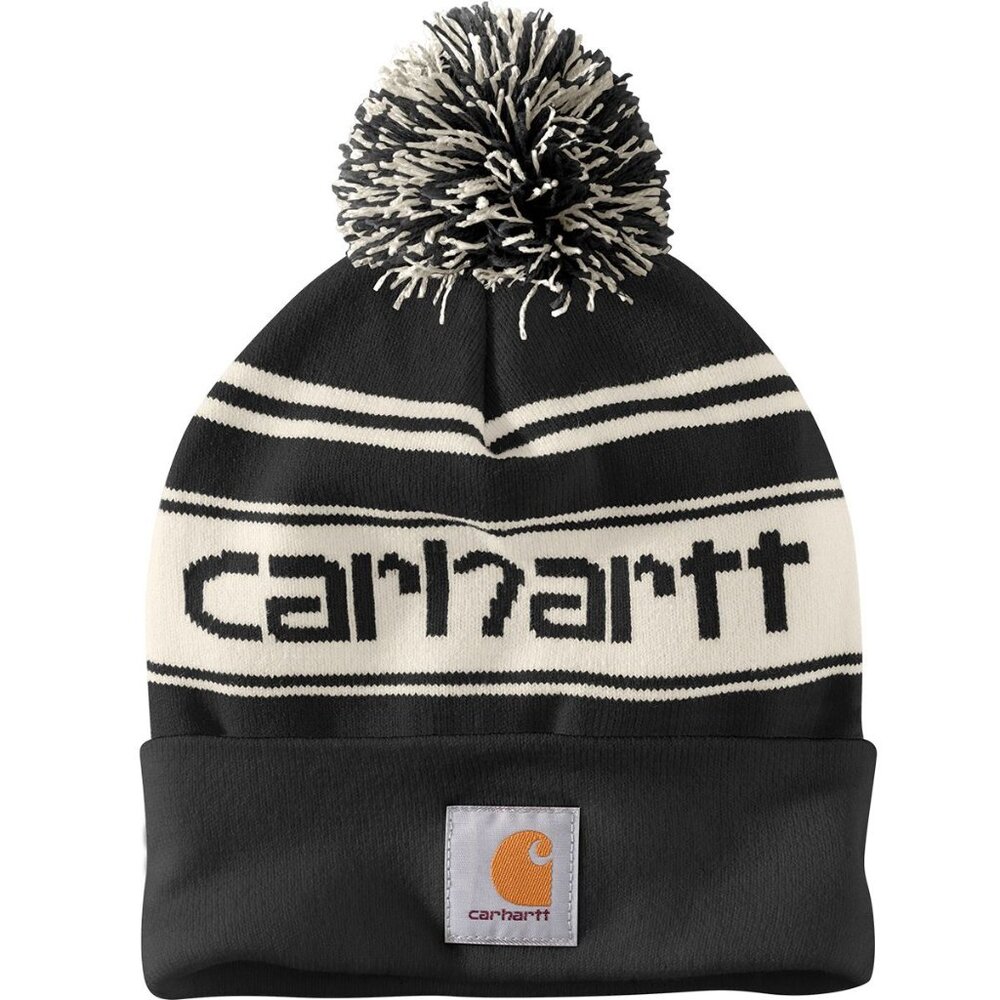 Carhartt Men's Black Knit PomPom Cuffed Logo Beanie